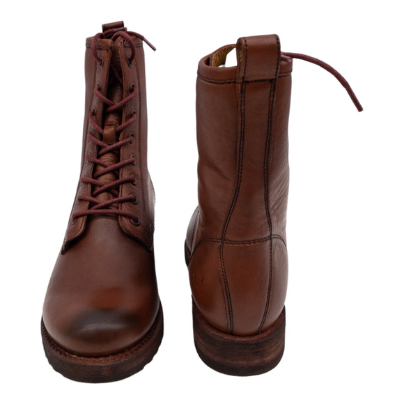 Frye Veronica Combat Boots  Leather Lace Up Heeled Red Clay Women's 6.5 - Picture 6 of 13